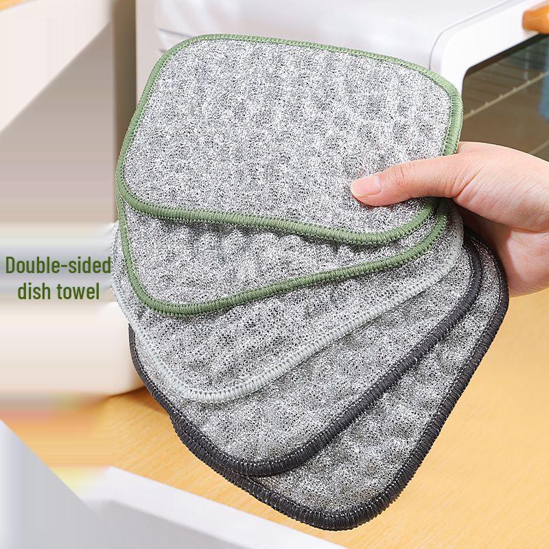 Double-Sided Silver Wire Dishwashing Scrubber Cloth - Oil-Free Steel Wool for Kitchen Cleaning