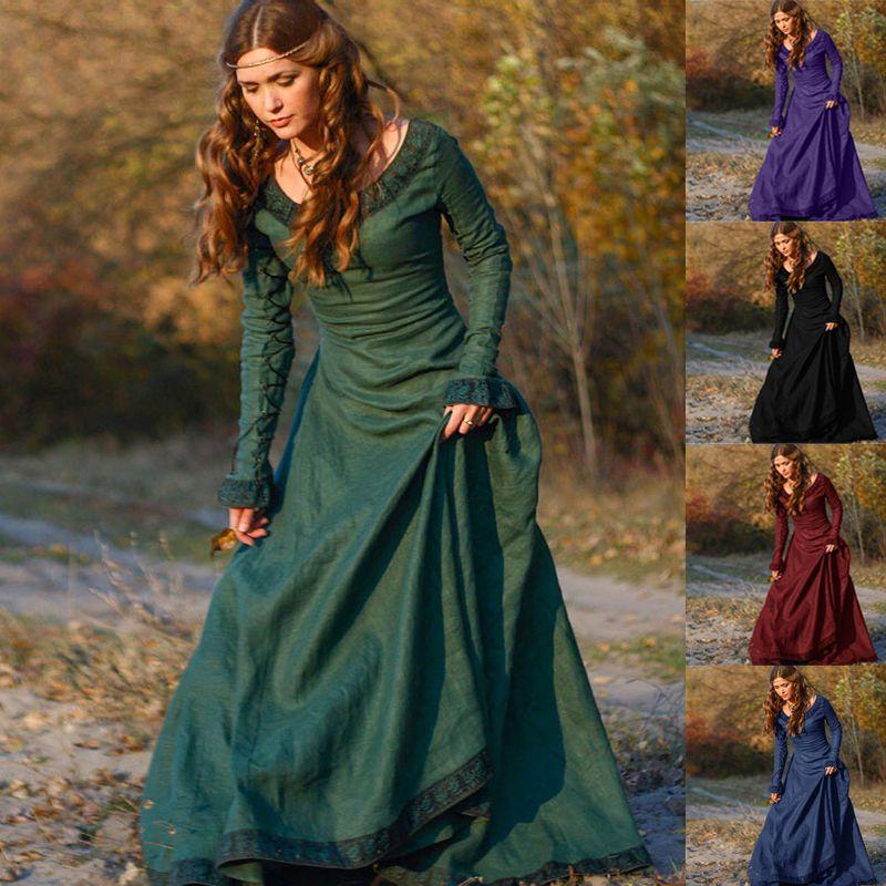 Dress Womens Medieval Long Sleeve Gothic Dresses Halloween Costume Cosplay