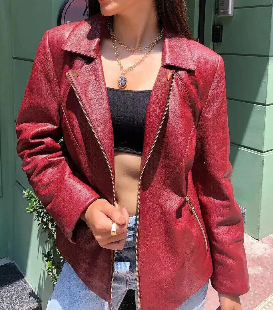 

Новая приличная куртка из овчины красного цвета, из натуральной мягкой кожи, женская стильная байкерская мотоциклетная 3XL красный