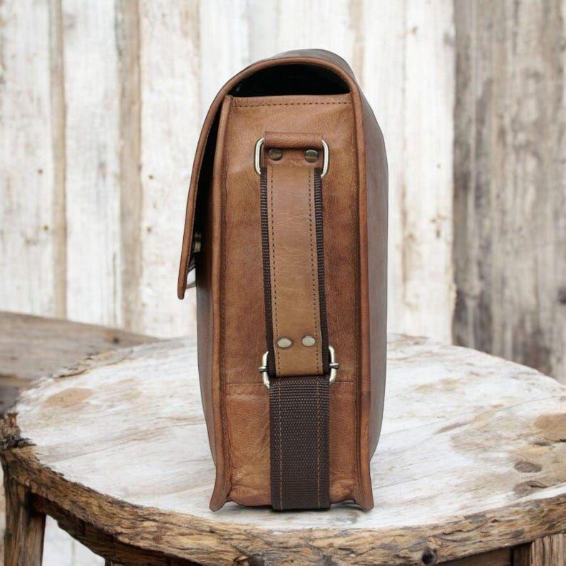Leather Messenger Laptop Bag, Vintage Briefcase, Crossbody Office Bag, Rustic Gift for Men, Valentine's Day Gift
