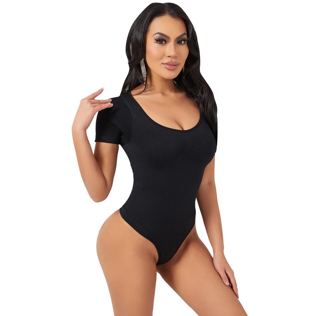 Butt-Lifting, Waist-Cinching, Tummy-Flattening Seamless Short-Sleeved Thong Shapewear Bodysuit