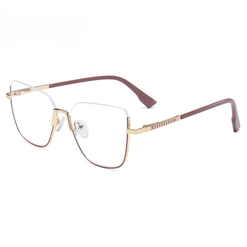 Metal Cat Eye Half Frame Glasses Women Trendy Thin Anti Blue Light Fashion Eyewear Casual Accessories