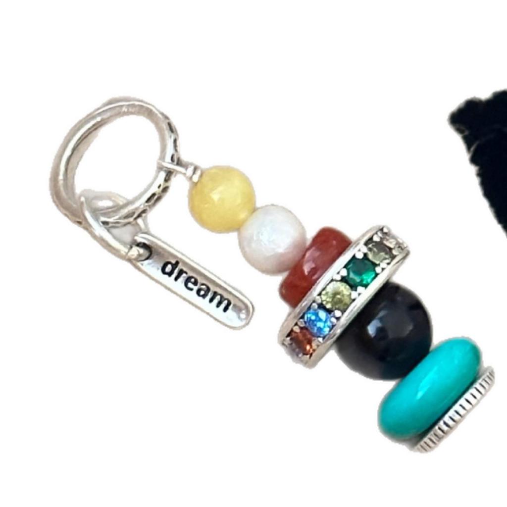 S925 Sterling Silver Agate Beads Pendant Necklace with Jade, Freshwater Pearl, and Turquoise Design for Women