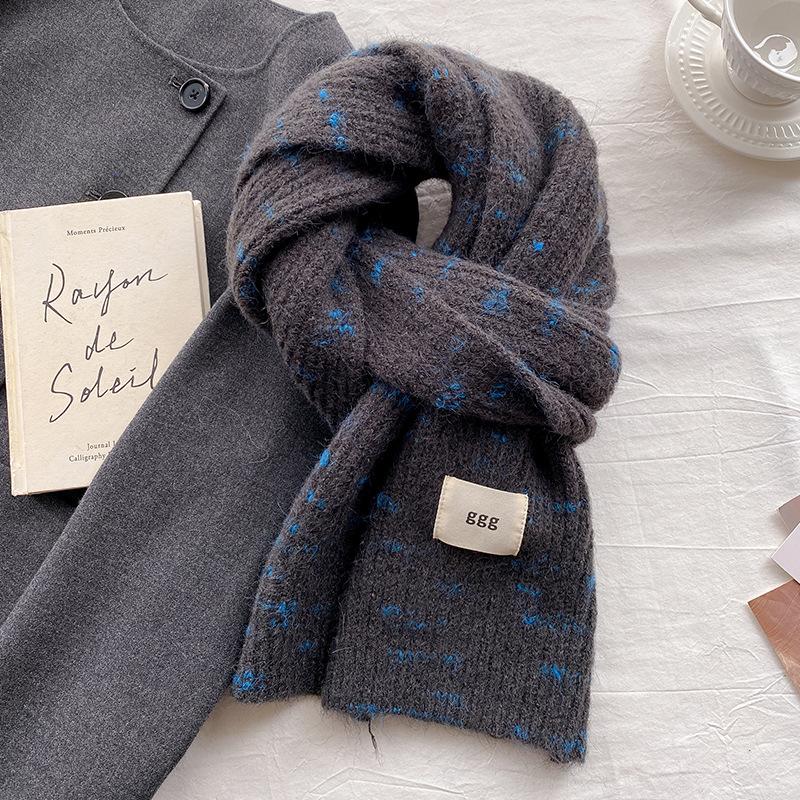Soft Waxy Wool Knitted Scarf for Girls' Winter High-end Sense New Versatile Scarf Neck Protector White