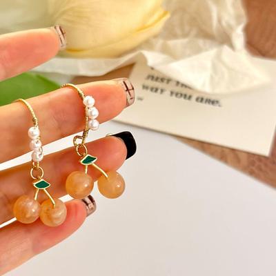 Women's 2023 Cherry Pearl Earrings: Trendy, High-End, Unique Design with Ear Clips