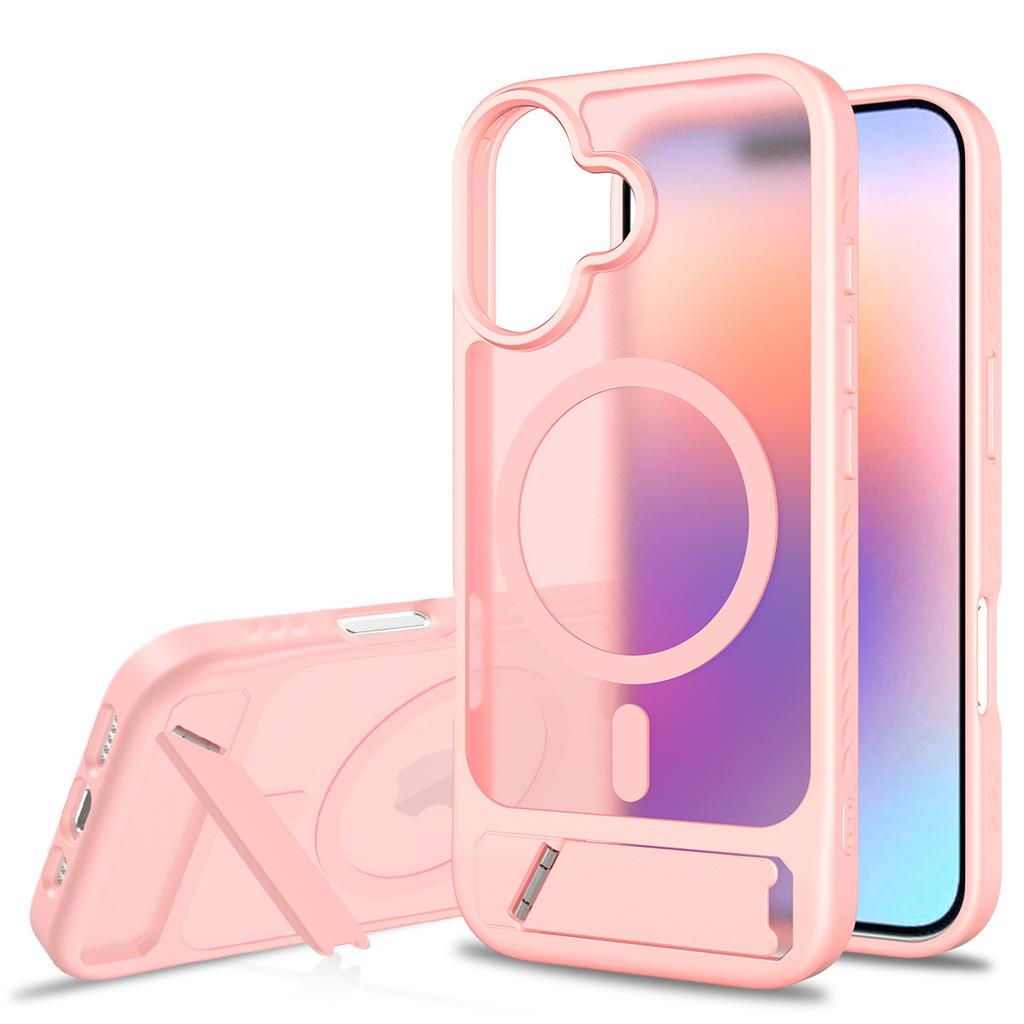 Funda Trasera Protectora de Impacto con Soporte, Carcasa Magnética, Soporte para Carga Inalámbrica Magsafe, PC Rígido Mate Translúcido + TPU para iPhone 16 17