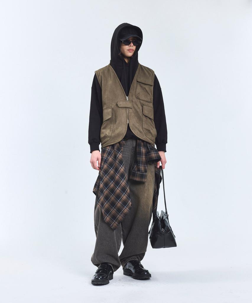 Standarderror 87-Stan146 Heavy Pocket Point Suede Vest Khaki