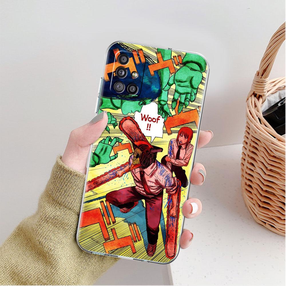 

Прозрачный чехол для Samsung Galaxy A52 A12 A51 A32 A21s A71 A32 A22 50 A70 A31 A72 5G чехол для телефона милый мультяшный рисунок человека с бензопилой Samsung A30