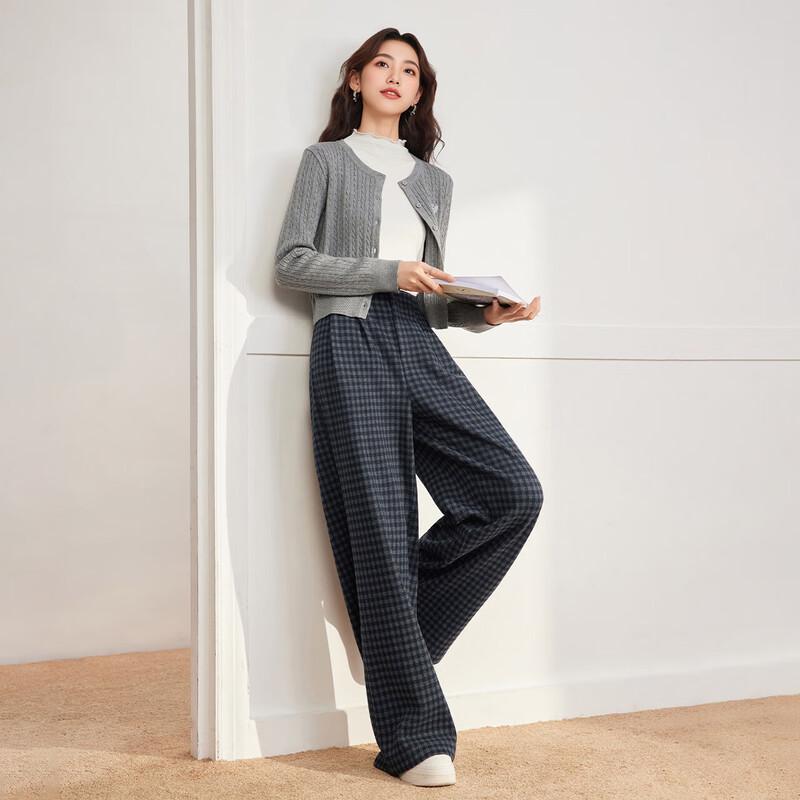 IEF Women's Plaid Fleece-Lined Wide-Leg Trousers