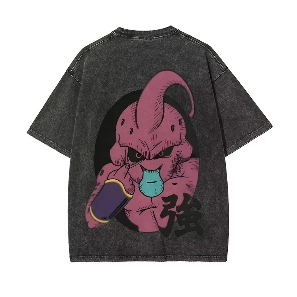 

Hot Sale Dragon Ball Majin Buu Vintage Washed TShirt Men Anime Graphic Print Hip Hop Streetwear Pure Cotton Tees XL