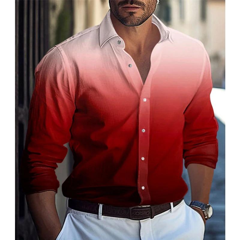 Autumn Long-sleeved Shirt Multi-color Gradient Pattern Digital Printing New Trend Men's Clothing