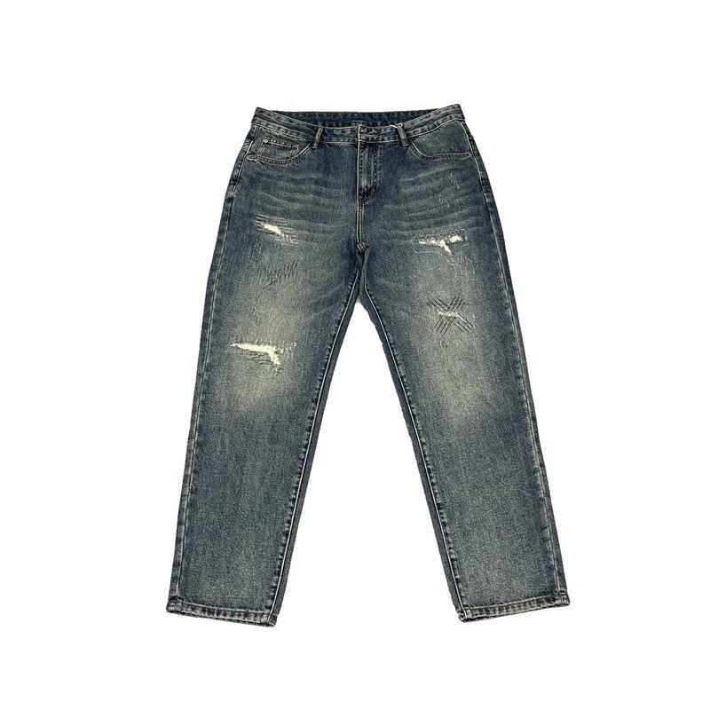 Autumn and Spring Fashion Trend Pure Color Retro Straight Leg Jeans Men's Loose Sports Plus Size Denim Pants