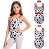 Costume de Dalmatien pour Filles Manches Courtes Double Bretelles Découpe à la Taille Maillot de Bain Scintillant Strass avec Collier pour Spectacle de Danse