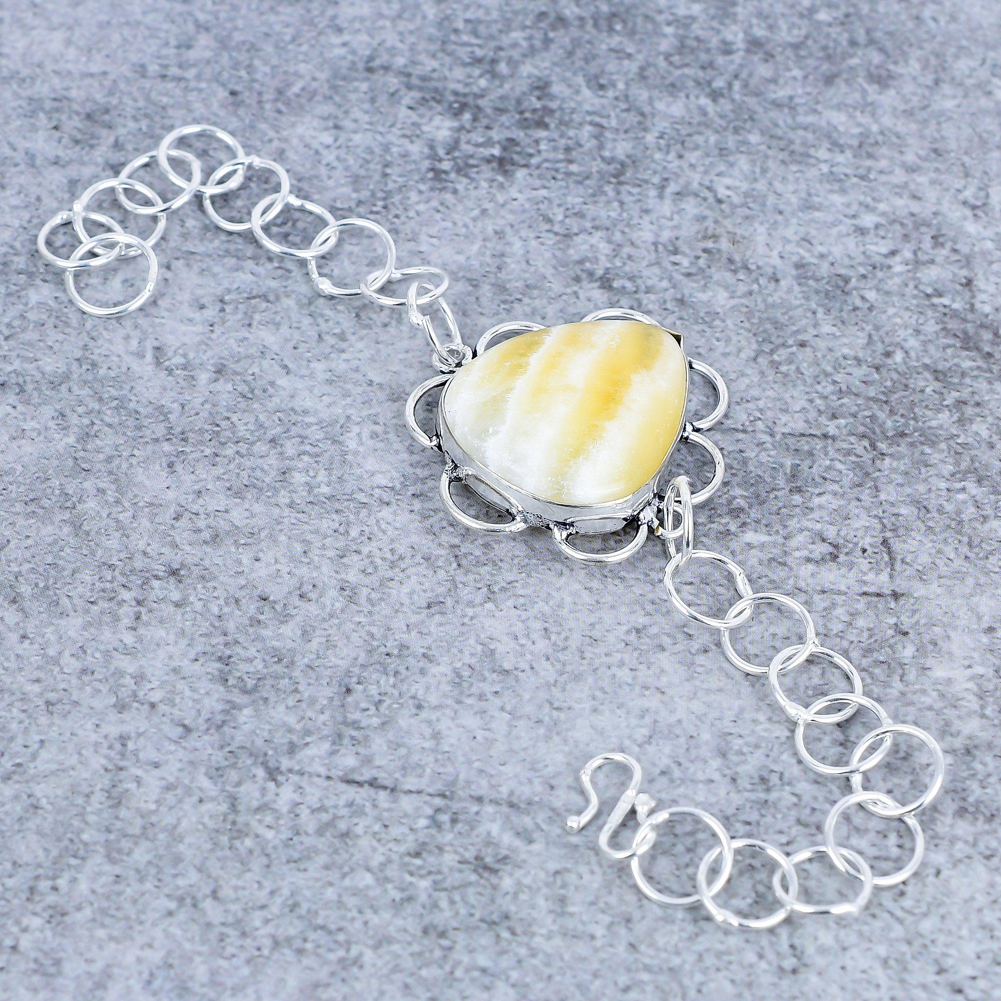 

Calcite Agate Gemstone Handmade 925 Sterling Silver Bracelet 7-8 M-2708