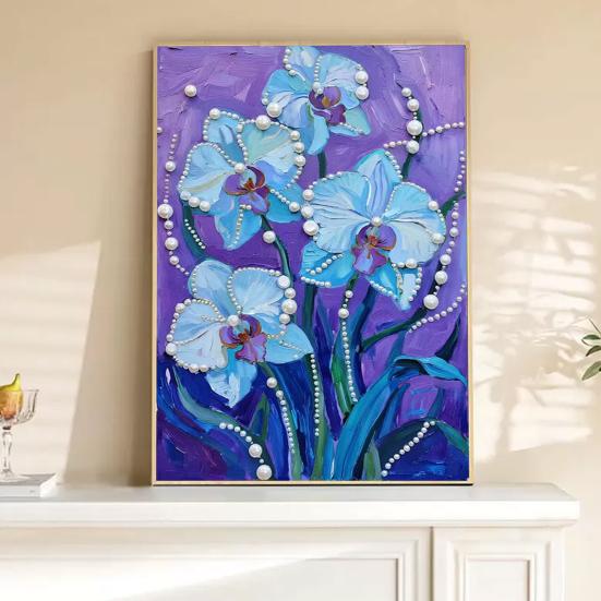 Plastic Pearl Painting Craft Set Faux Pearls Pre-Printed Canvas Set Rose Designs DIY Pearl Painting Kit for Wall Decor Gift Idea