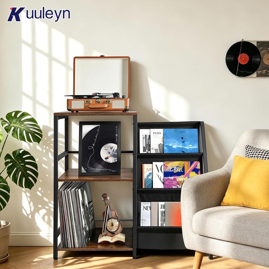 3-Tier Vinyl Record Storage Rack, Holds Approximately 200 Records