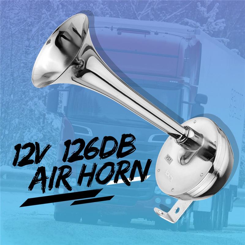 12V 126DB Car Universal Super Loud Air Horn Chrome Tracheal With Bracket For Car Truck Boat Motorcycle