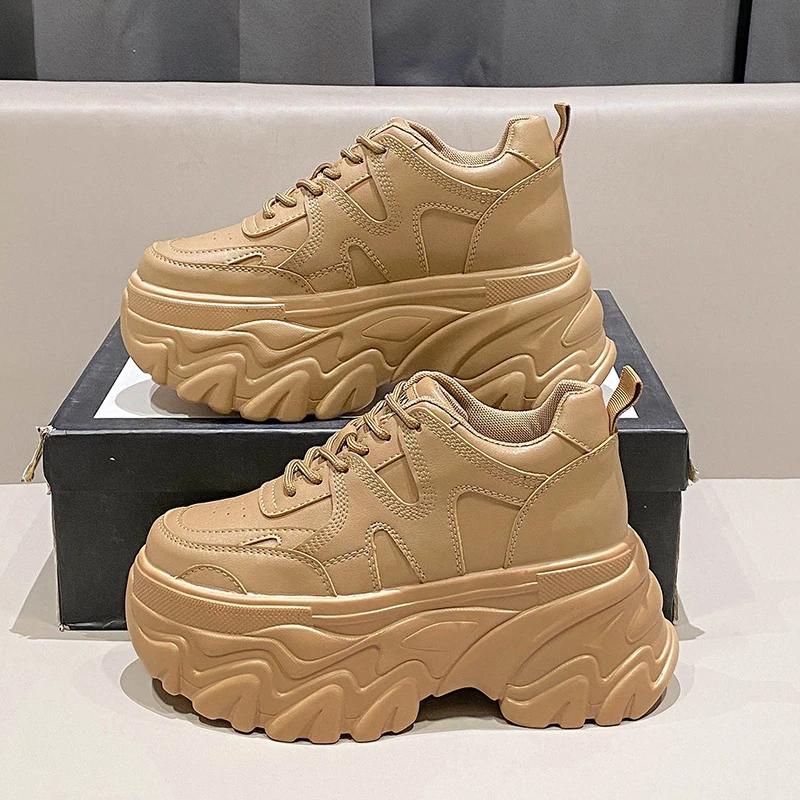 Mote Dame Plattform Fritidssko Tykke skinnsko 2024 Ny Vår Høst Chunky Sneakers 8CM Kiler Skjulte Hæler Fritidssko Kvinne