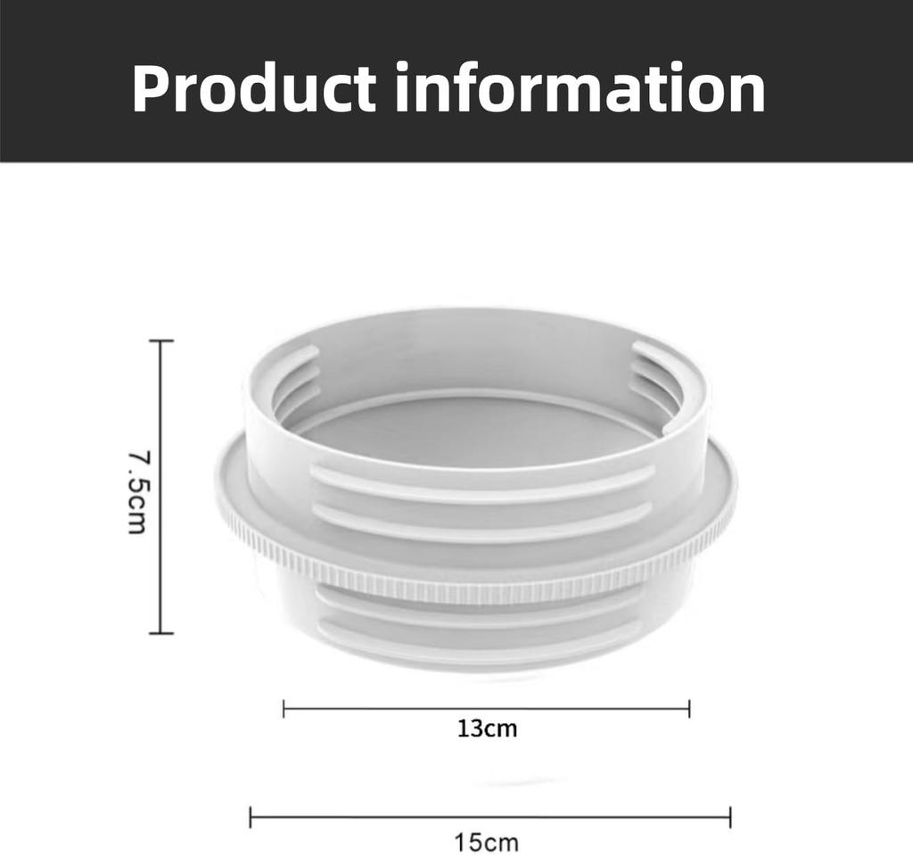 Mobile air conditioner exhaust hose dual-size connector compatible with 5-inch and 6-inch hoses male and female threads gray