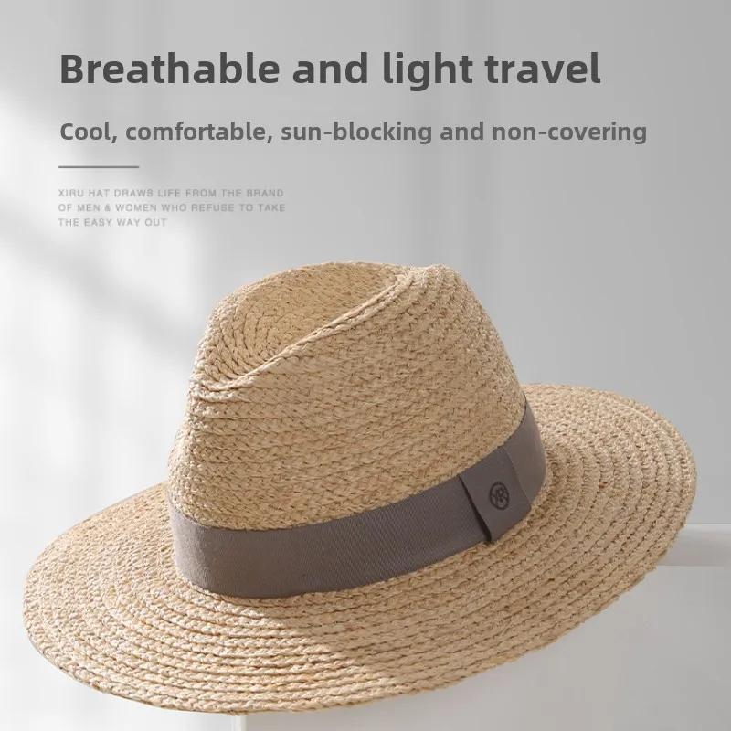 Hochwertige Raffia-Sonnenhüte Herren Große Größe 64cm Handgewebte Strohhüte Reise Strand Sonnenschutz Panama Gentleman Filzhüte