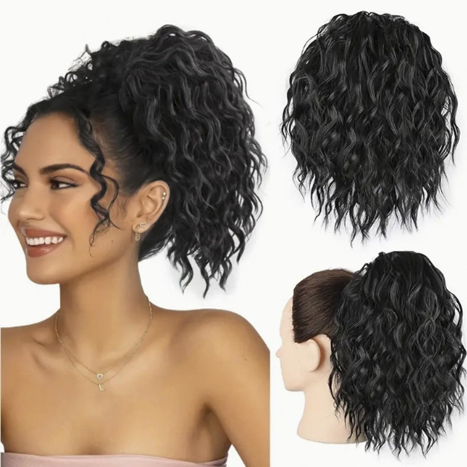 

Небрежный пучок волос Свободный волнистый вьющийся пучок Короткий хвостик на шнурке Наращивание волос Топ Синтетический хвостик Женские наращивания волос 30cm