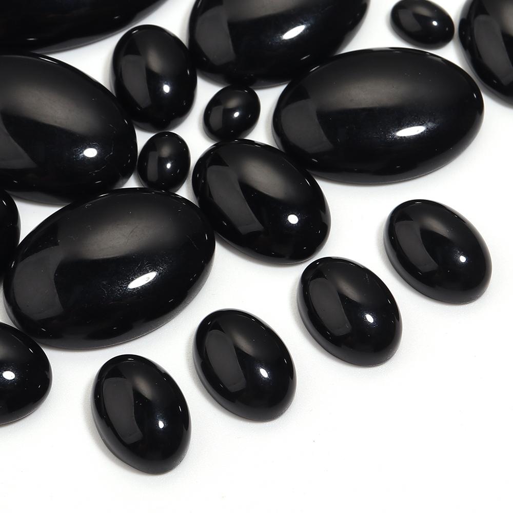 2-10pcs Natural Stone Cabochon Black Agate Oval Flatback Cabochon Beads For Jewelry Making DIY Crafts Ring Pendants Accessories