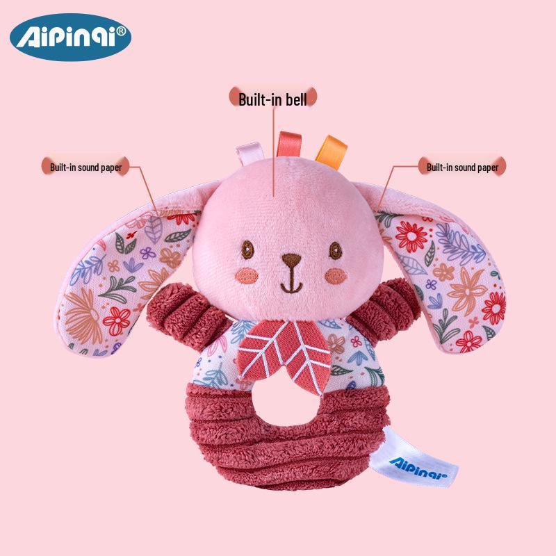 Aipinqi Pink Hand-Crank Ring Baby Plush Rattle Toy, 0-1 Year Olds