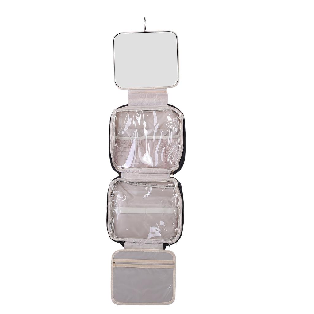 Makeup Bag with Mirror and  ing Hook Foldable Cosmetic Toiletry   for Travel Hotel Bathroom Black