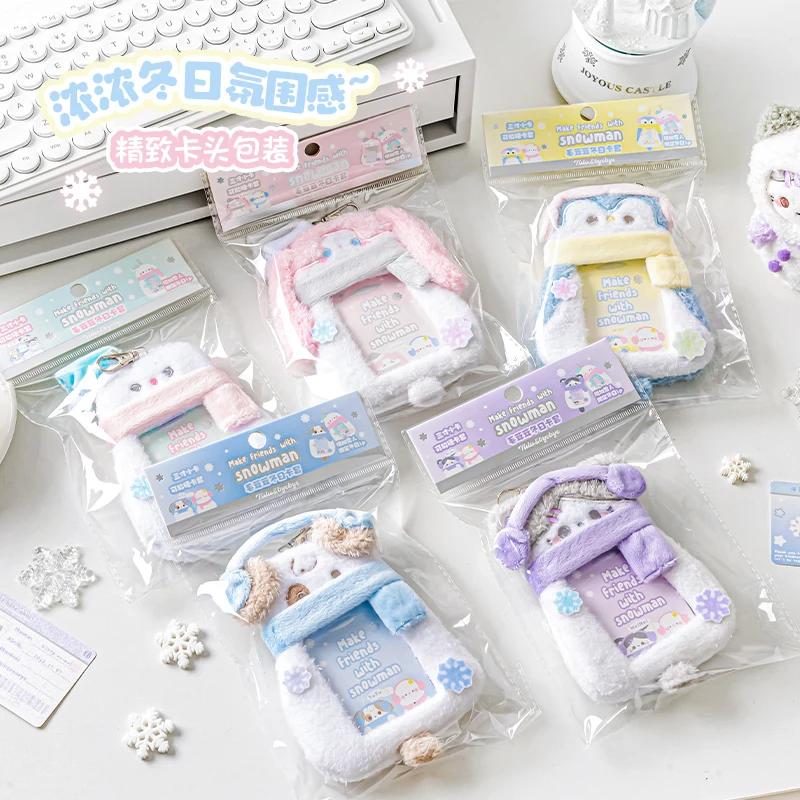 Plush Snowman Photocard Holder with Chain Cartoon Animal Photo Frame 3 Inch Kpop Photocard Sleeves for Girls Birthday Gifts 2025