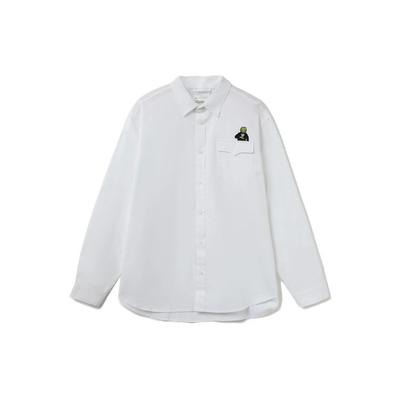 LiNing Muppets Cartoon Embroidered Pocket Loose Casual Long Sleeve Shirt Unisex Tops White ASHR119-1