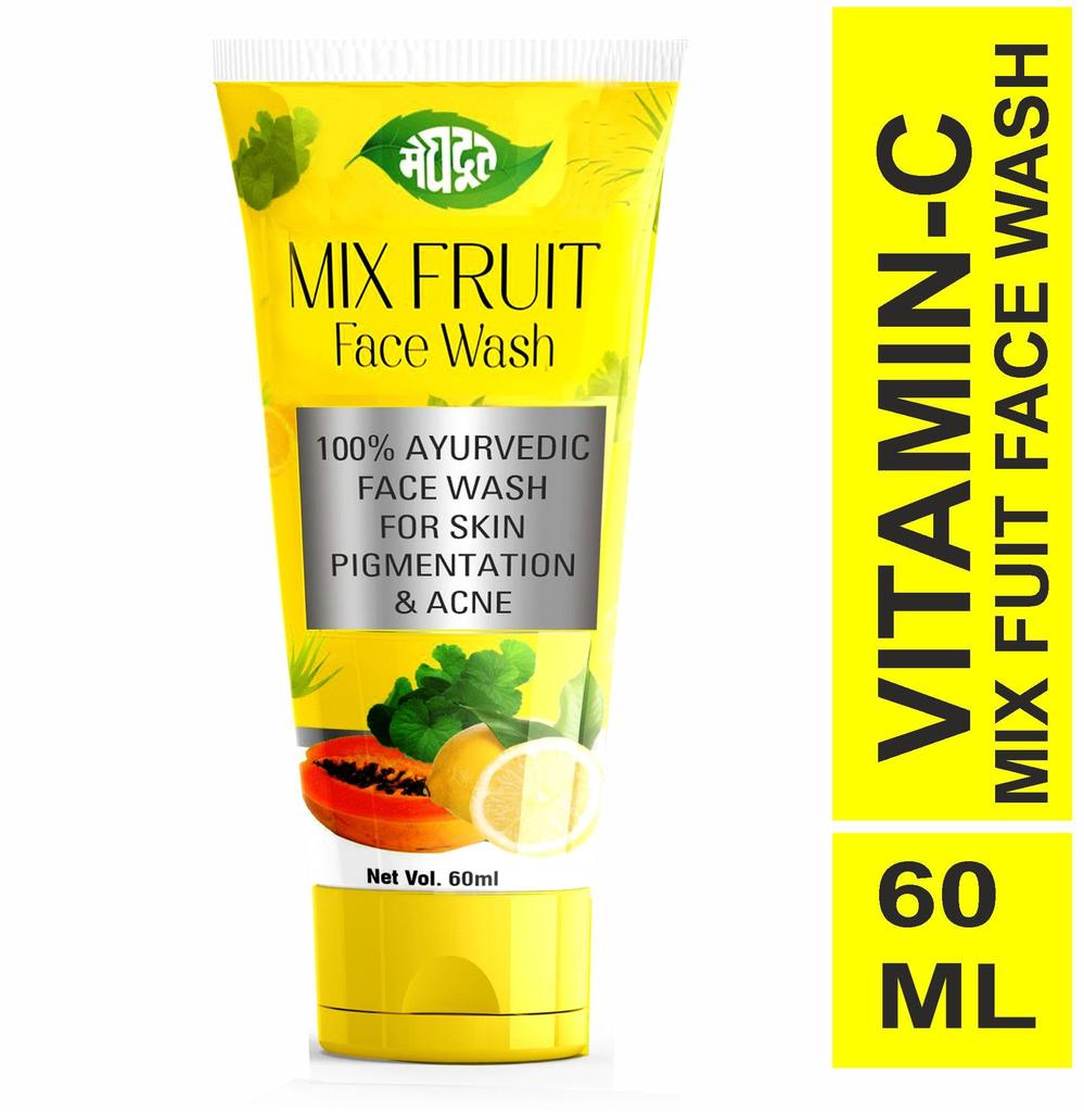 Meghdoot Mix Fruit Face Wash for All Skin Types Refreshes Cleanses and Hydrates with Natural Fruit Extracts for Smooth Glowing Skin 60ml (Pack of 3)