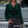 Women's Fashion Casual Solid Color Print Long Sleeve V-Neck Blouses & Shirts