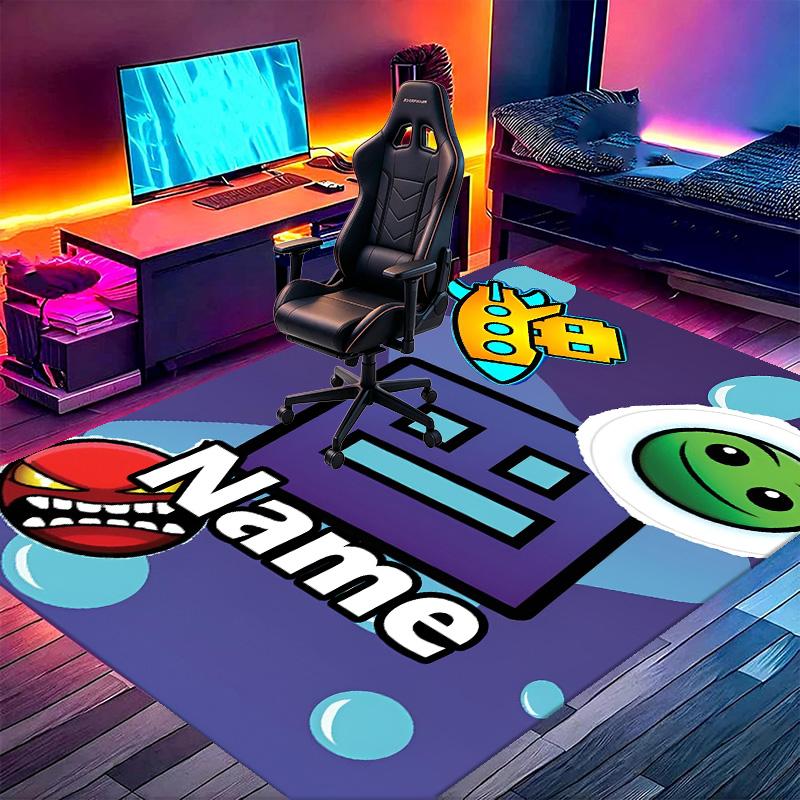 Custom Name Personalized Geometry Dash Print Carpet, Versatile Home Decor Rug, for Playroom, Apartment, Balcony, Entryway, Hallway Gift