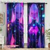 2pcs   Curtain Set  plane printing Vibrant Cyberpunk Anime Girl Durable 100% Polyester Fabric (without rod) Holiday Ldeal for