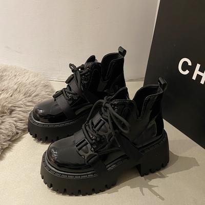 Fashion Deep Street Super Hot Thick-soled Black Boots 2024 New Women Spring and Autumn Single Boots High-grade N Style Explosive Boots