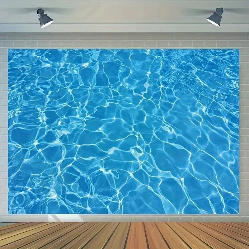 1 Stück, 2D flacher blauer Wasserwellen-Fotografie-Hintergrund, geeignet für Geburtstagsfeiern, Poolpartys und Studio-Dekoration, ws