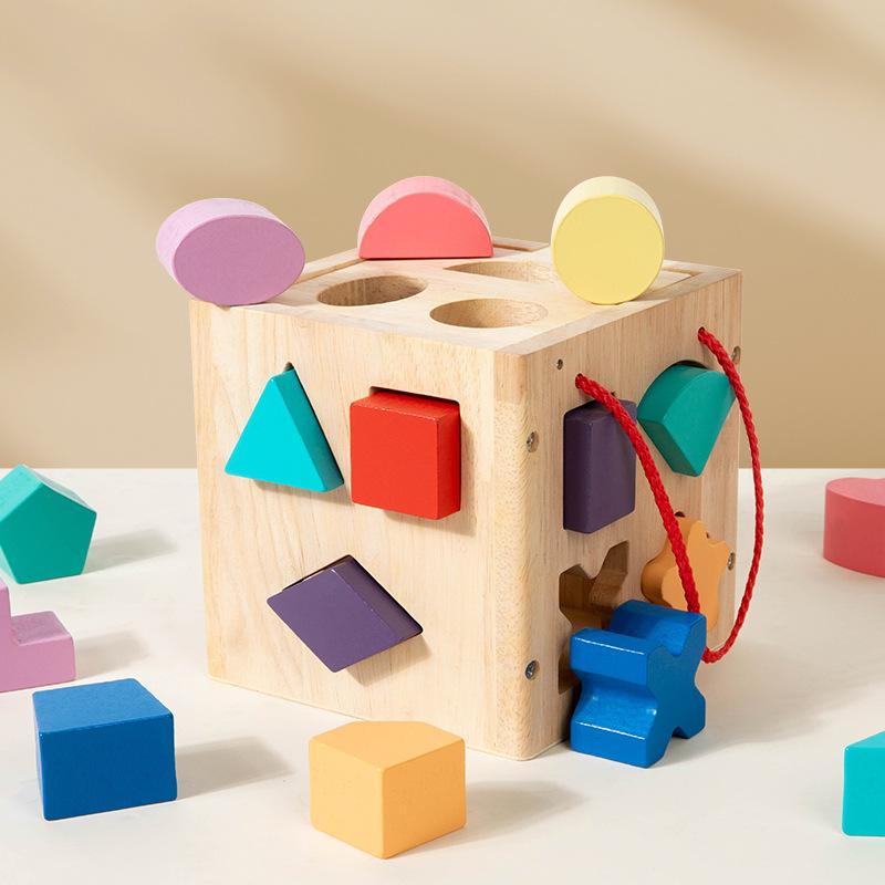 Children's Beech Color Shape Pairing Intelligence Box Geometric Shape Pairing Cognitive Pairing Wooden Educational Toys