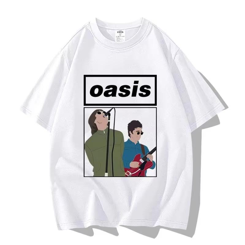 Britská pouličná Oasis Kapela Oasis Voľný Módny Všestranný Trendy Značkový Krátkorukávový Odev Polovičný Rukáv Bavlna Pár Tričko