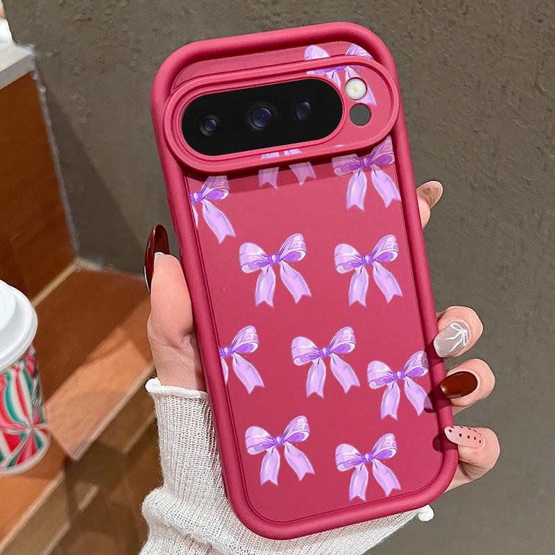 

Мягкий силиконовый чехол с бантом для Google Pixel 9 Pro XL 8A 8 7 Pro, защита линз, противоударный матовый чехол для телефона из ТПУ Google Pixel 7A вино красного