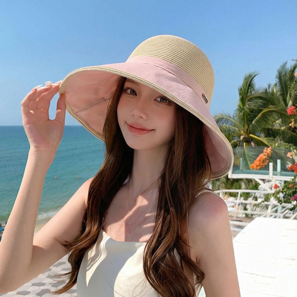 Weave Bow Fisherman Hat Large Bow Straw Hat Elegant Sunscreen Bucket Hat  Summer