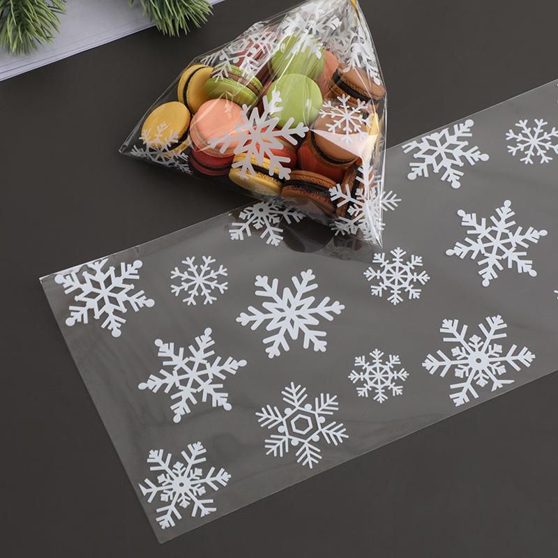 Snowflake Candy Bags Christmas Transparent Cookie Popcorn Packaging Plastic Bag Xmas Party Decorations Gift Bags for Children