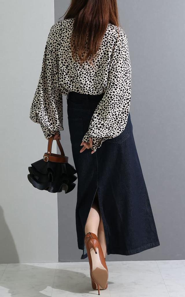 Gold Japan Plus Size Denim Long Skirt Size One Wash Women's Semi-Tight (WD-0352), 4L,