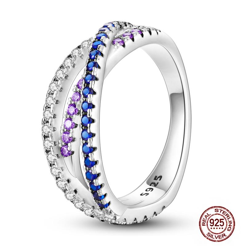 Shine Women koppar Fingerringar 925 Sterling Hjärta Krona Glöd Eldfluga Stjärna Sol Tusensköna Stapelbar Originalring Årsdag Zirkon