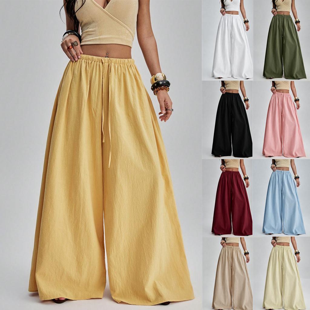 Women Wide Leg Pants Drawstring Waist Casual Loose Fit Trousers Long Pants Comfortable Lightweight Fabric
