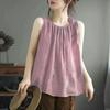 Cotton Linen Vest Women Summer Vintage Loose Casual Sleeveless Tops