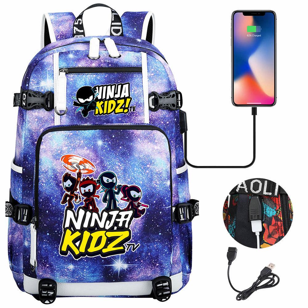 Print Kids Backpack with USB Charging Port, Teenagers School Bookbag, Lightweight Travel Daypack with Headphone Jack Anti-Theft Design