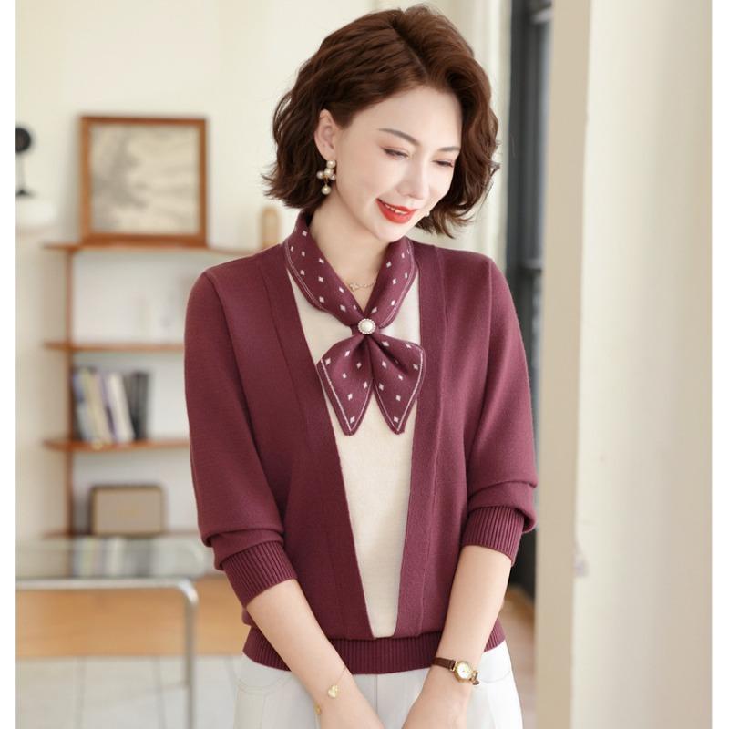Middle-aged and Elderly Autumn and Winter Bottoming Sweater Mother Autumn Clothes New Knitted Sweater Top Middle-aged Women's Clothing Strap Sweater