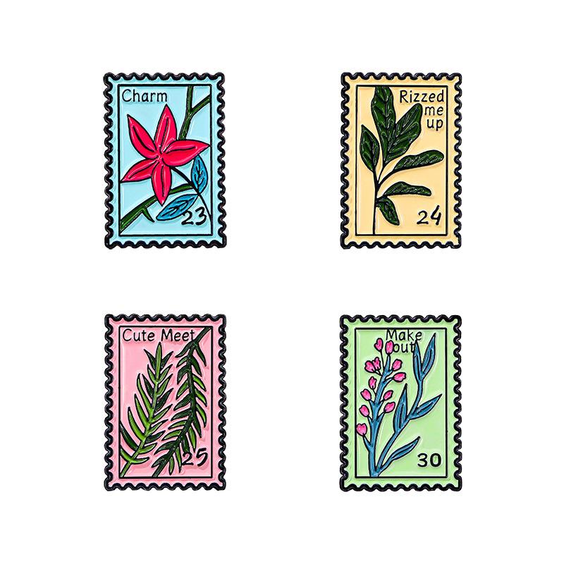 Cultural Creative Cartoon Flower Stamp Enamel Brooch Retro Commemorative Zinc Alloy Badge for Waist Cinching Backpack Clothes Decoration