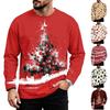Men's Big Size Loose Fit Long Sleeve Neck T-Shirt with Christmas Print for Winter