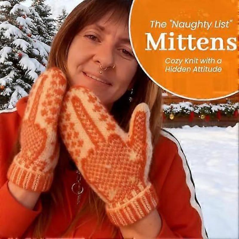 The Naughty List Mittens | Cozy Knit with a Hidden Attitude, Hand Knitted Hidden Middle Finger Winter Warm Mittens for Women